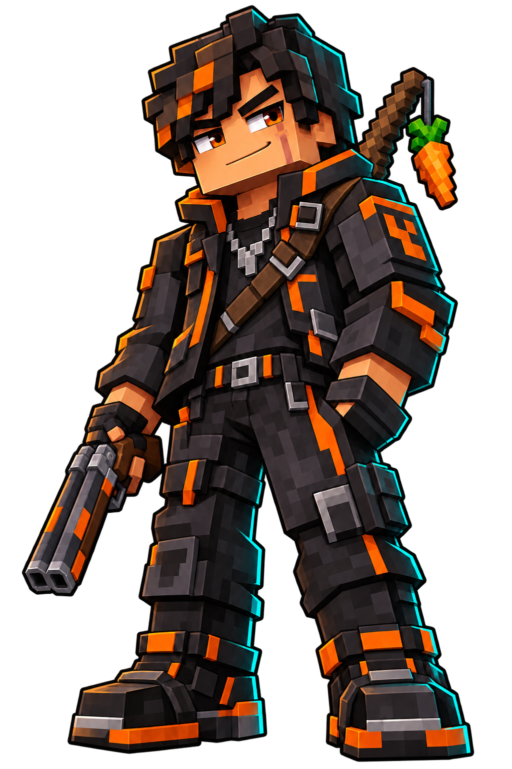 Blocky GTA character with orange and black gear
